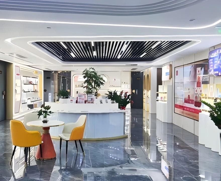 Reception and exhibition space at Saimei Group R&D and Operations Center